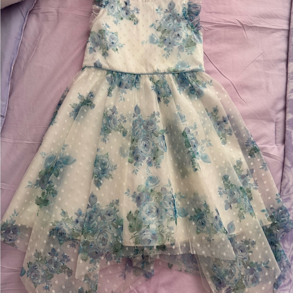 Rare Editions Blue and White Floral Dress